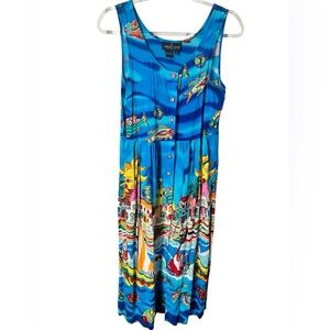 VTG CAROLE LITTLE SPORT Whimsical Boho  Dress Vibrant  Art Fishing Village 8